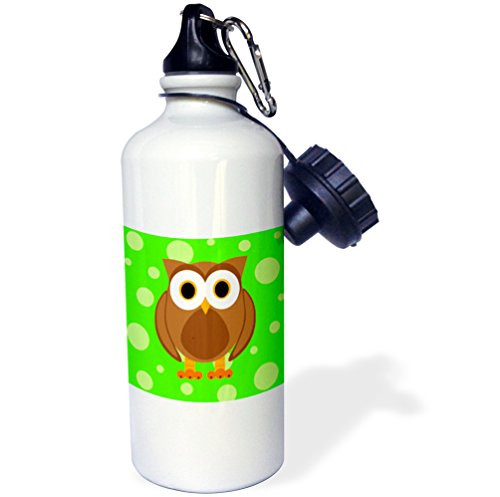 3dRose wb_6311_1 Cute Brown Owl on Bright Green Background Sports Water Bottle, 21 oz, White 3dRose wb_6311_1 Cute Brown Owl on Bright Green Background Sports Water Bottle, 21 oz, White