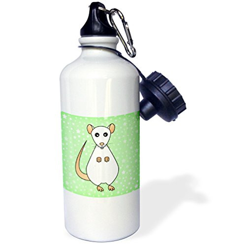 3dRose wb_10804_1 Cute White Rat Green Star Background - Sports Water Bottle, 21 oz, White 3dRose wb_10804_1 Cute White Rat Green Star Background - Sports Water Bottle, 21 oz, White