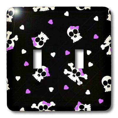 3dRose lsp_15423_2 Cute Black Skull and Hearts Print Toggle Switch