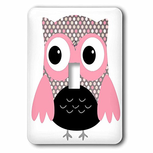 3dRose lsp_61033_1 Cute Pink On Black Polka Dots Owl Single Toggle Switch