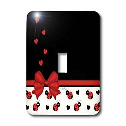 3dRose LLC lsp_155266_1 Cute Red Black Ladybugs Floating Hearts Red Ribbon Single Toggle Switch