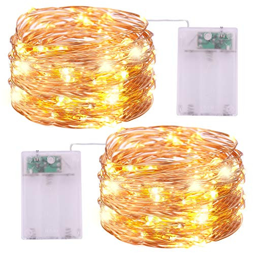 Battery Operated String Lights - 2Pack 16.4ft Warm White Mini Battery Powered LED String Lights Fairy Lights Copper Wire Lights Twinkle Firefly Lights for Christmas Party Wedding Bedroom Garden Decora