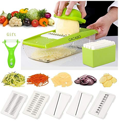 CACASO Potato Slicer Grater Cutter for Tomato Onion, Cucumber, Zucchini Pasta, Cheese Julienne Veggie Peeler Chopper Kitchen Green
