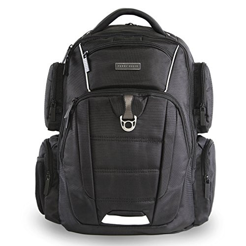 Perry Ellis Men's 9-Pocket Professional Laptop Backpack-P350 Business Backpack, Black, One Size