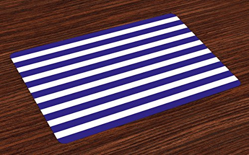 Ambesonne Striped Place Mats Set of 4, Nautical Marine Style Navy Blue and White Sailor Theme Geometric Pattern Art Print, Washable Fabric Placemats for Dining Room Kitchen Table Decor, Purple