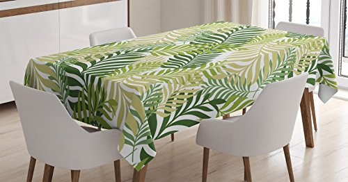 Ambesonne Leaves Decor Tablecloth, Tropical Exotic Palm Tree Leaves Natural Botanical Spring Summer Contemporary Graphic, Dining Room Kitchen Rectangular Table Cover, 60 X 84 Inches, Green Ecru