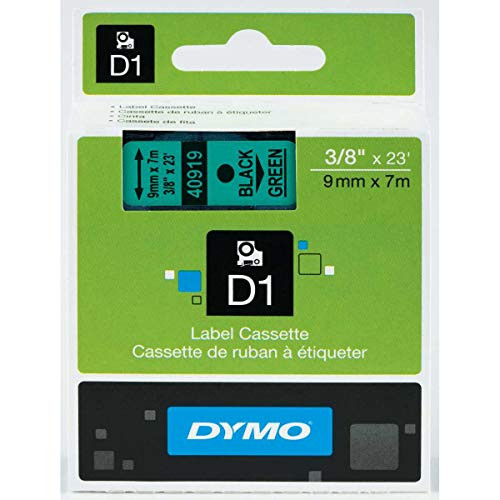 DYMO Standard D1 Labeling Tape for LabelManager Label Makers, Black print on Green tape, 1/2'' W x 23' L, 1 cartridge (45019)