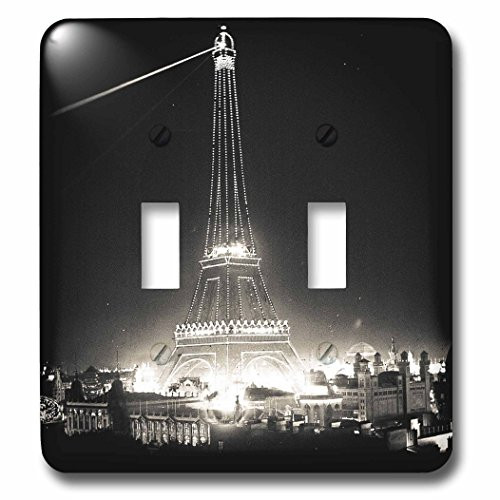 3dRose lsp_77379_2 Eiffel Tower Illuminated Paris Exposition 1900 Black and White Double Toggle Switch, Multicolor