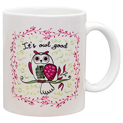 It's Owl Good Hot Pink and Green Swirl 11 Oz Ceramic Stoneware Coffee Mug
