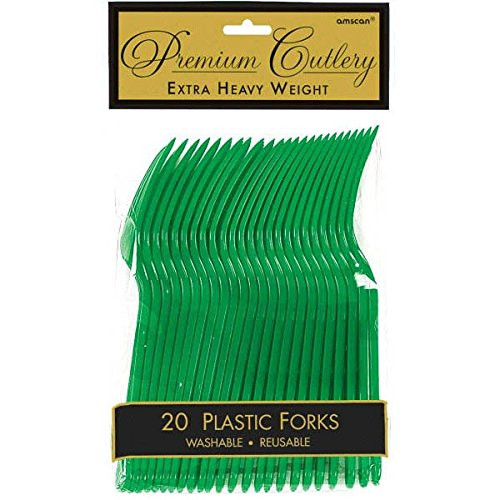 Premium Heavy Weight Plastic Forks | Festive Green | Pack of 20 | Party Supply