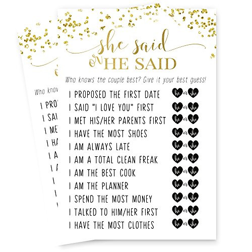 Abstract Bridal Shower Game | He Said or She Said | Pack of 25 | Black and Gold Abstract Bridal Shower Game | He Said or She Said | Pack of 25 | Black and Gold