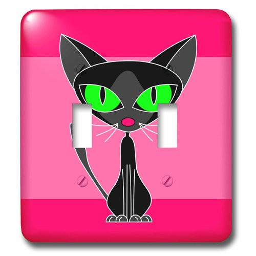 3dRose LSP_6169_2 Fancy Feline Black Cat Design in Pink Double Toggle Switch, Multicolored