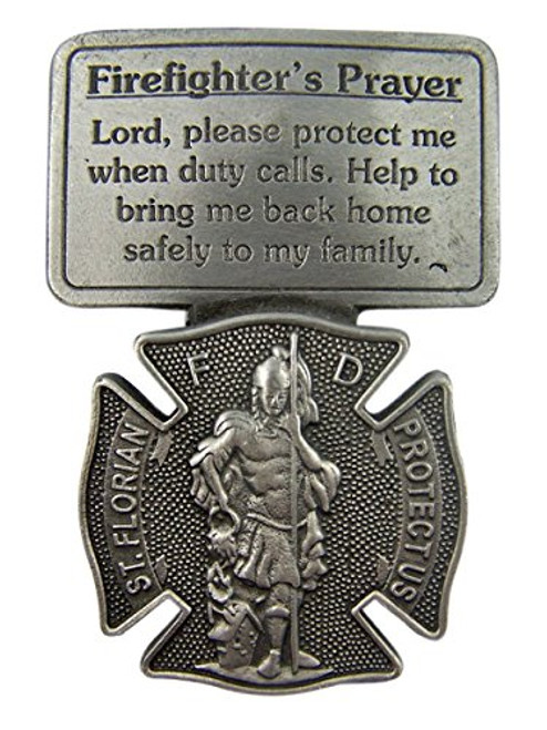 Fine Pewter Firefighter's Prayer Catholic Patron Saint Florian Visor Clip, 2 1/2 Inch Fine Pewter Firefighter's Prayer Catholic Patron Saint Florian Visor Clip, 2 1/2 Inch
