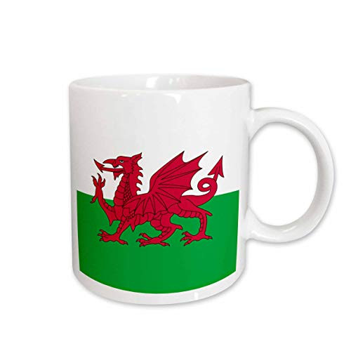 3dRose mug_158289_1 Flag of Wales Welsh Red Dragon on White and Green Y Ddraig Goch UK United Kingdom Great Britain Ceramic Mug, 11-Ounce