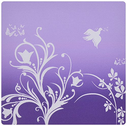 3dRose LLC Floral in White on a Lilac Medium Purple Background with Dove and Butterflies Pattern Mouse Pad (mp_36123_1)