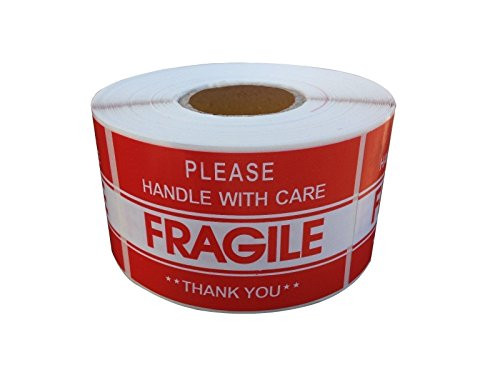 BESTeck 3"x5" Fragile Tapes Stamp - Handle With Care Thank You Stickers - 500 Labels Per Roll Shipping Labels (2 Rolls / 1000 Labels)