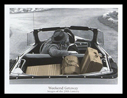 Buyartforless Framed Weekend Getaway, Images of The 20th Century 32x24 Art Print Poster Vintage Black and White Romantic Couple Love Kissing in Car