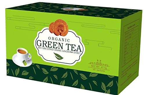 Certified Organic Juncao Reishi Green Tea 20 Sachets per Box