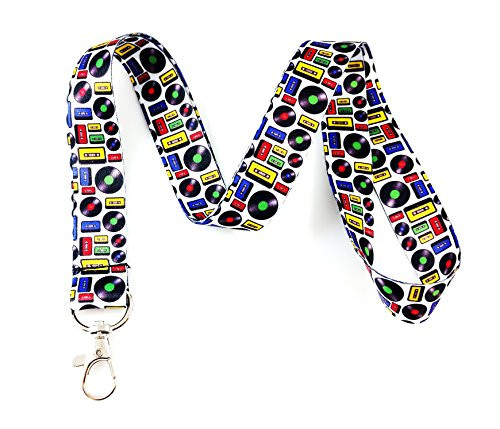 Music Themed Lanyard Key Chain Id Badge Holder (Record & Cassette)