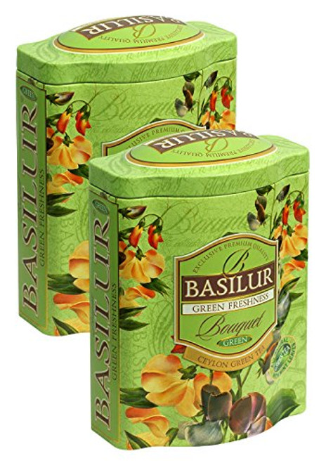 Basilur | Green Freshness Tea | With Natural Peppermint Leaves | Ultra- Premium Ceylon Green Loose Tea | Bouquet Collection | 100g / 3.52 oz. Tin Caddy | (Pack of 2) Basilur | Green Freshness Tea | With Natural Peppermint Leaves | Ultra- Premium Ceylon Green Loose Tea | Bouquet Collection | 100g / 3.52 oz. Tin Caddy | (Pack of 2)