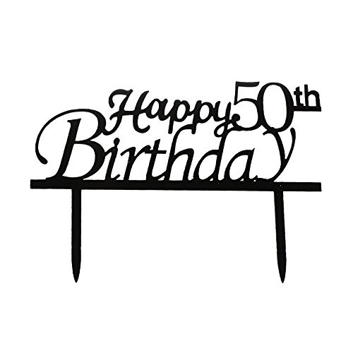 Happy 50th Birthday Cake Topper, Black Acrylic Cake Topper, 50th Birthday Party Decorations
