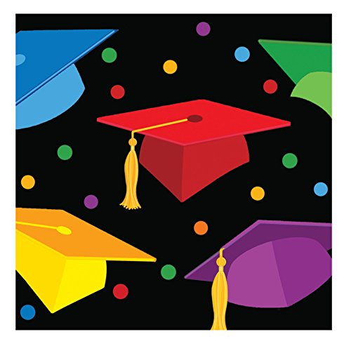 Creative Converting 18 Count Paper Beverage Napkins, Graduation Fest, Black/Multicolor