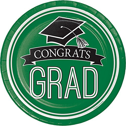 Creative Converting 18 Count School Spirit Sturdy Style Dinner/Large Paper Plates for Graduation Party, Emerald Green