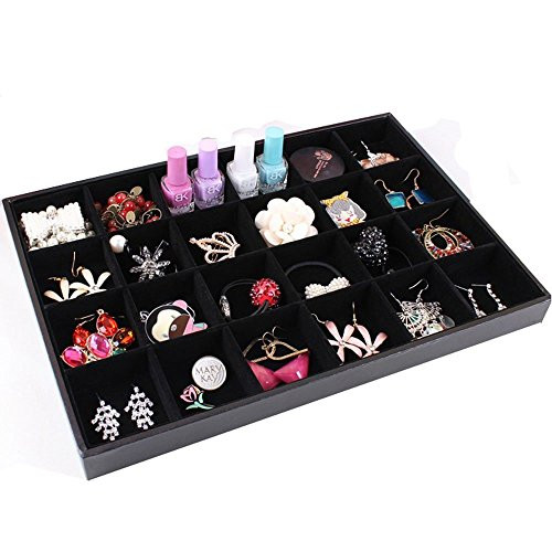 Wuligirl 24 Grid Velvet Jewelry Tray Showcase Display Organizer Storage Bracelet Watch Ring Earring Necklace (24 Grid)