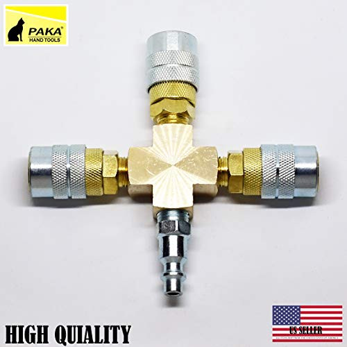 PAKA TOOLS 3 Way Brass and Steel Air Hose Manifold Quick Coupler Connector Fitting Adapter Splitter