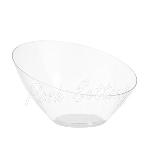 Posh Setting Clear Plastic Bowls for Parties, Disposable Serving Bowls, Hard Plastic Large Angled Party Snack Bowls, Chips Bowls, Salad, Candy and Fruit Bowl 5 Pack