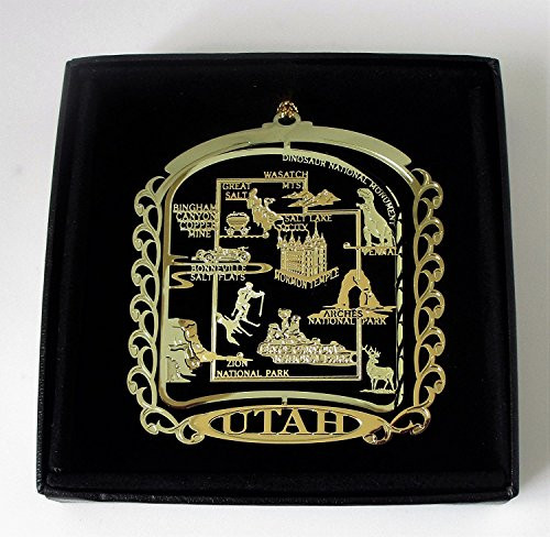Utah State Brass Ornament Black Leatherette Gift Box Utah State Brass Ornament Black Leatherette Gift Box
