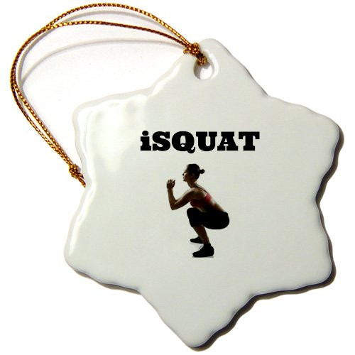 3dRose ORN_172392_1 I Squat, Picture of Female Squatting, Black Lettering Snowflake Ornament, Porcelain, 3-Inch