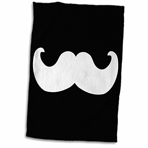 3D Rose White Mustache on Black - Ironic Hipster Moustache - Humorous - Fun - Whimsical - Silly - Funny TWL_58330_1 Towel, 15" x 22"