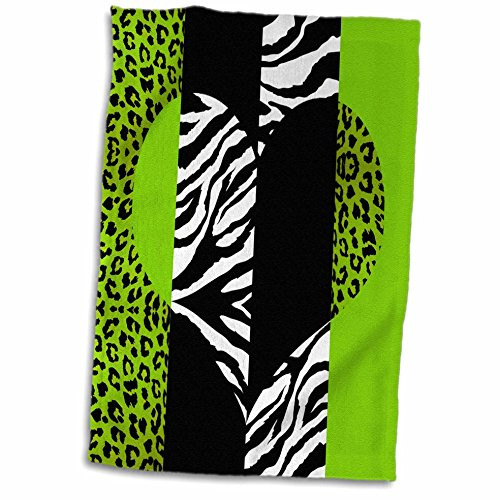 3D Rose Lime Black and White Animal Print - Leopard and Zebra Heart TWL_35441_1 Towel, 15" x 22"