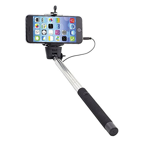 iWorld Black Selfie Stick Self-Portrait Extendable Monopod with Built-in Shutter Release Button Collapsible Design for Most Smartphones