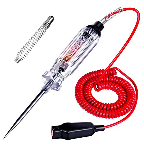 Heavy Duty Automotive Circuit Tester, Premium 6-24V Test Light with Extended Spring Test Leads & Sharp Piercing Probe, Voltage Continuity Tester with Replacement Indicator Light for Car/Vehicles
