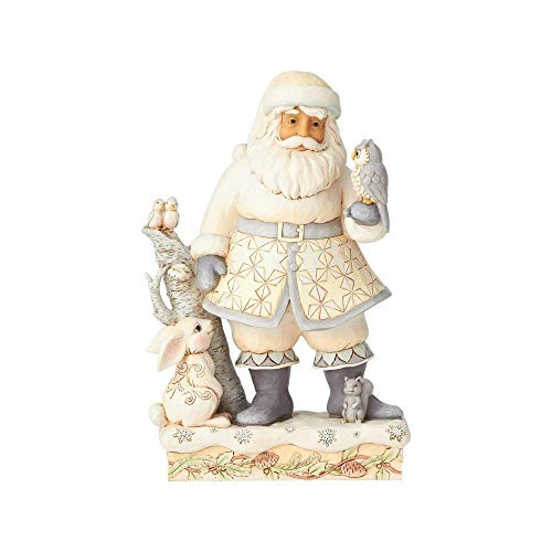 Enesco Jim Shore Heartwood Creek White Woodland Santa with Owl Figurine, 10", Multicolor