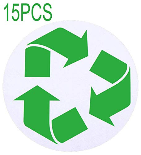4 Inch Large Circle Recycle Sticker,Self Adhesive Recycling Symbol Bins Labels Decals| Organize & Coordinate Garbage Can Trash Bins Containers Trashcan (Green,15pcs)
