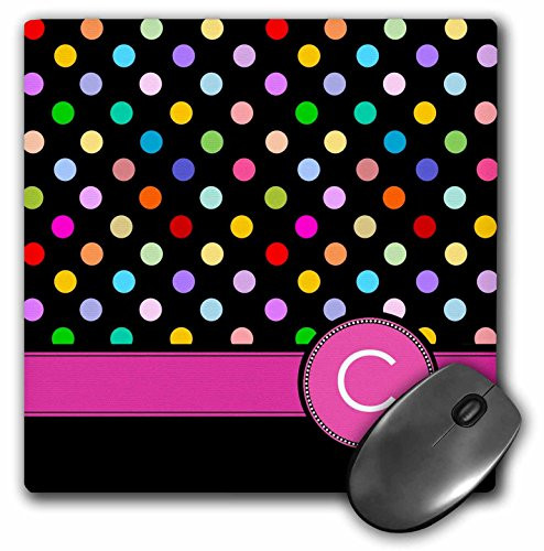 3dRose Letter C Monogrammed on Rainbow Polka Dots Pattern with Hot Pink Personal Initial Cute Multicolor Mouse Pad (mp_154300_1)