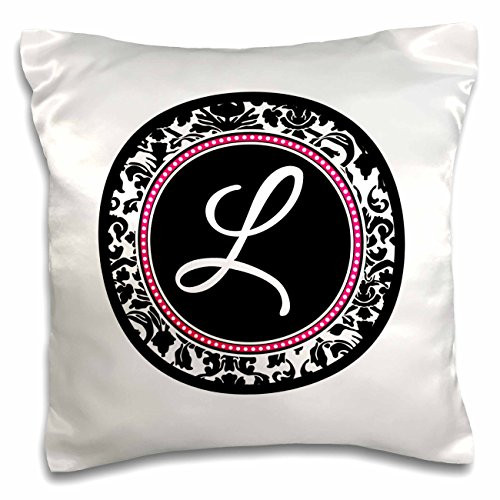 3dRose Letter L Stylish Monogrammed Circle-Girly Personal Initial Personalized Black Damask with Hot Pink-Pillow Case, 16 by 16" (pc_154604_1) 3dRose Letter L Stylish Monogrammed Circle-Girly Personal Initial Personalized Black Damask with Hot Pink-Pillow Case, 16 by 16" (pc_154604_1)