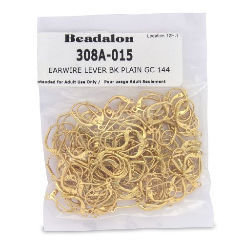 Artistic Wire Beadalon 144-Piece Plain Lever Back, Nickel Free Gold Plate