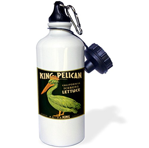 3dRose King Iceberg Lettuce with a Green Pelican Wearing a Crown-Sports Water Bottle, 21oz (wb_171131_1), 21 oz, Multicolor