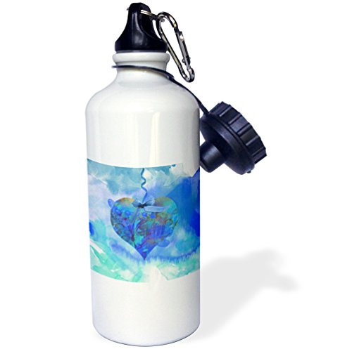3dRose Bright Blue Green Heart Art on Ribbon with a Bow-Sports Water Bottle, 21oz (wb_173134_1), Multicolored