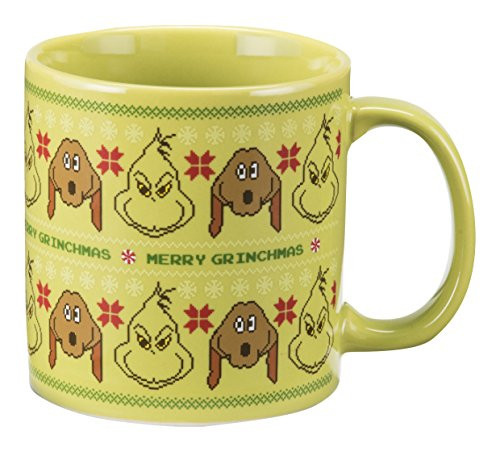 Vandor 17361 Dr. Seuss The Grinch Ugly Sweater 20 Ounce Ceramic Mug, Green