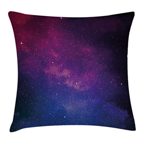 Ambesonne Galaxy Throw Pillow Cushion Cover, Pink and Blue Nebula in Starry Night Sky Space Science World Astronomy Print, Decorative Square Accent Pillow Case, 18 X18 Inches, Black Pink Blue