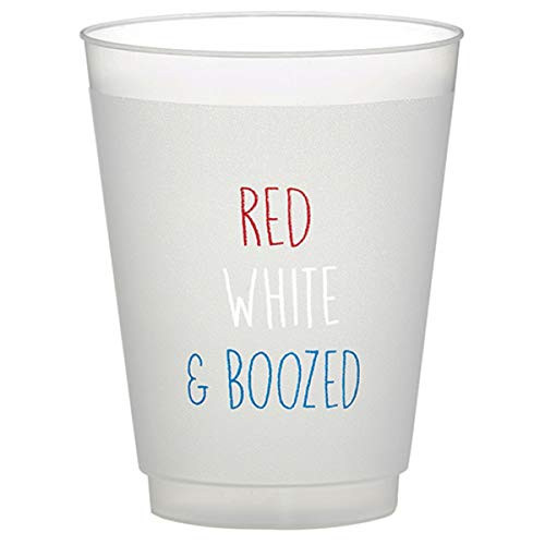 Red, White, and Boozed Frosted Plastic Flex Cups, 16 Ounce, Pack of 8