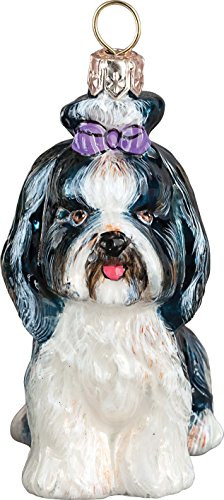 Joy To The World Dog Shih Tzu Sitting W/Top Knot Black and White ZKP3826BLW
