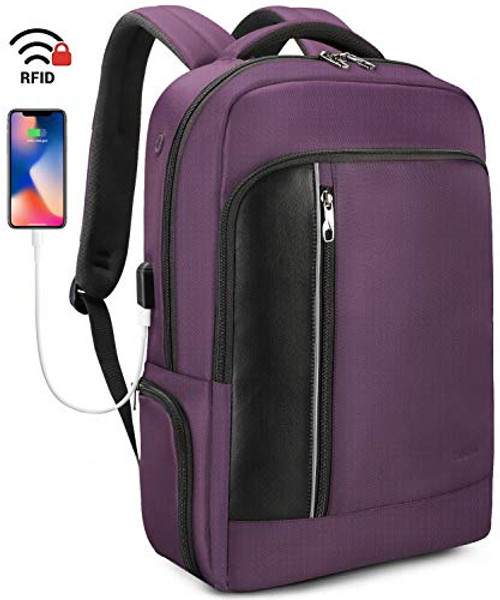 KUPRINE Travel Business Slim Durable Laptop Backpack Anti Theft Computer Backpack for 15.6 Inch Laptop with USB Charging Port, Water Resistant College School Backpack Bag for Women & Men - Purple