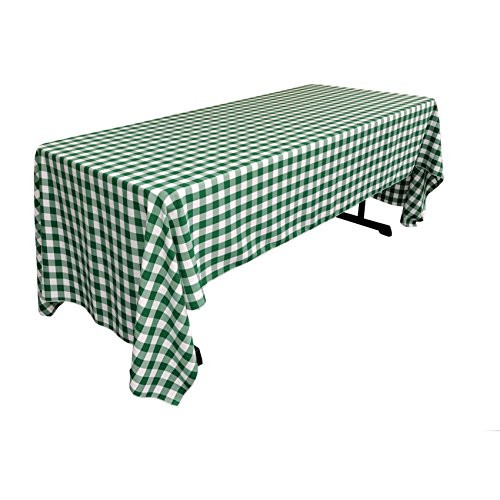 LA Linen Polyester Gingham Checkered Rectangular Tablecloth, 60" x 144", White/Hunter green