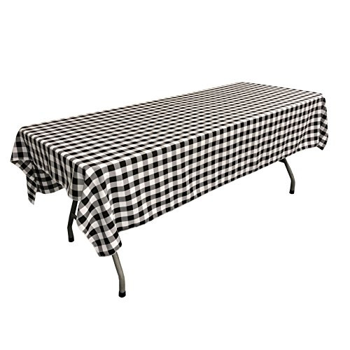 LA Linen Polyester Gingham Checkered Rectangular Tablecloth, White/Black, 60" x 84"